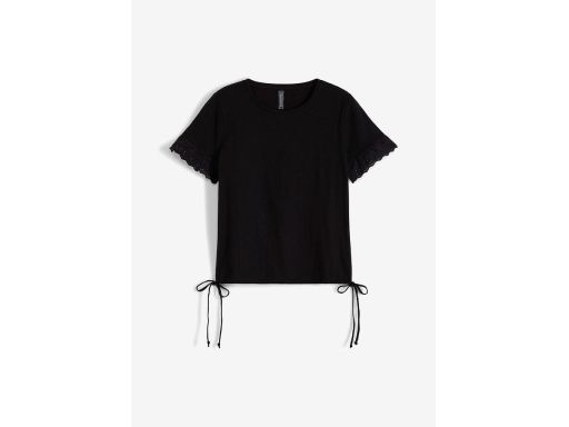 B.P.C t-shirt damski czarny ażurowy haft 32/34.