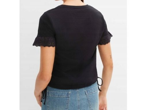 B.P.C t-shirt damski czarny ażurowy haft 32/34.
