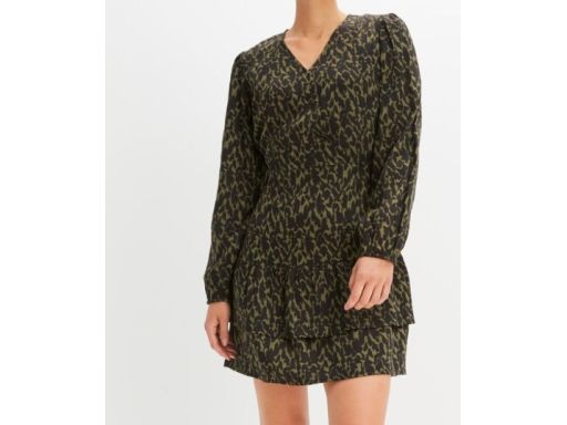 B.P.C sukienka satynowa czarno-khaki we wzory z wiskozy 48.