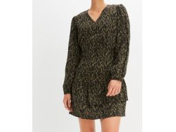 B.P.C sukienka satynowa czarno-khaki we wzory z wiskozy 48.