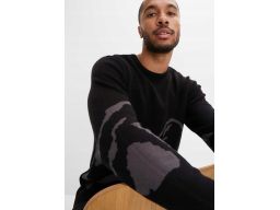 B.P.C męski czarny sweter w szary wzór L.