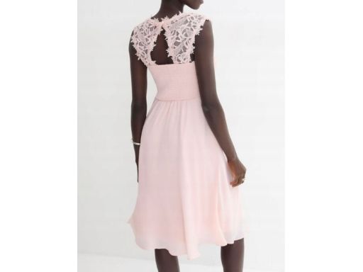 B.P.C jasnoróżowa sukienka z koronką szyfonowa PREMIUM r.48
