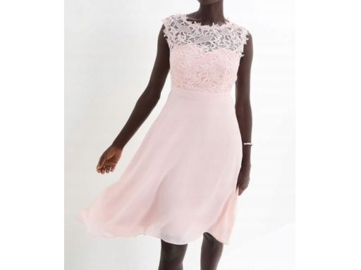 B.P.C jasnoróżowa sukienka z koronką szyfonowa PREMIUM r.48