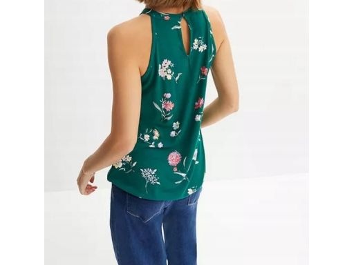 B.P.C top zielony z wiskozy w kolorowe kwiatki 48/50.