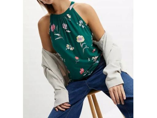 B.P.C top zielony z wiskozy w kolorowe kwiatki 48/50.