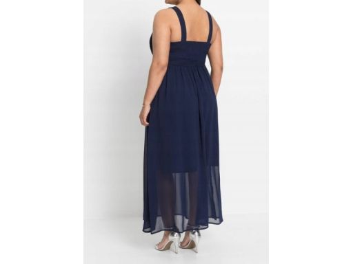 B.P.C długa sukienka szyfonowa granatowa z aplikacją 34.