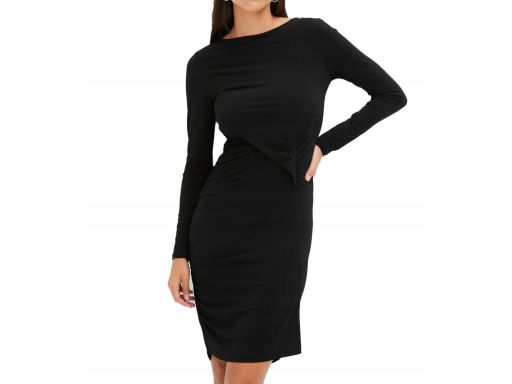 B.P.C czarna sukienka midi z marszczeniem ^40/42