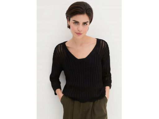 B.P.C sweter ażurowy czarny z rękawami 3/4 r.40/42