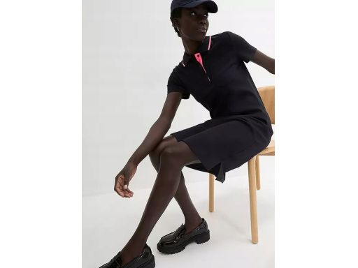 B.P.C sukienka polo czarna z dekoracyjnym różem przy kołnierzyku 36/38