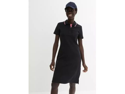 B.P.C sukienka polo czarna z dekoracyjnym różem przy kołnierzyku 36/38