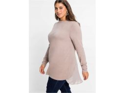 B.P.C sweter dzianinowy brudny różowy z koszulową wstawką 40/42.