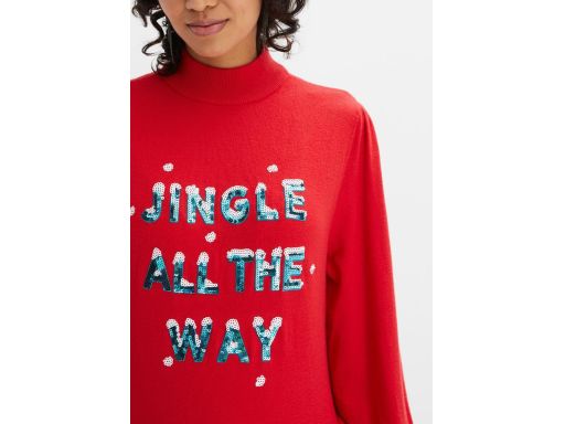 B.P.C sweter dzianinowy czerwony świąteczny z napisem z cekinów 40/42.