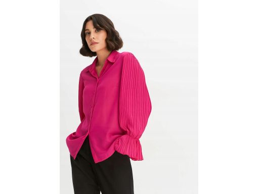 B.P.C bluzka koszulowa szyfonowa różowa z plisowanymi rękawami r.40