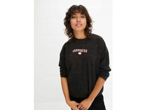 B.P.C bluza z nadrukiem z stylu used look czarny 40/42.