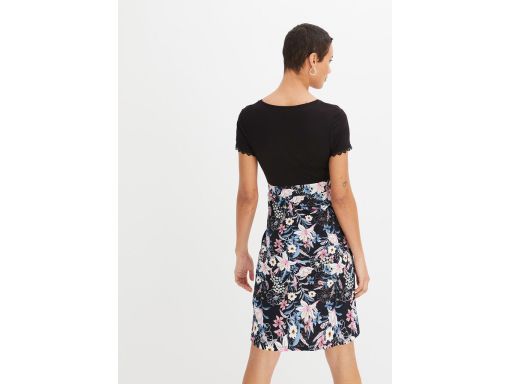 B.P.C czarna sukienka z częścią spódnicową w kwiaty r.40/42