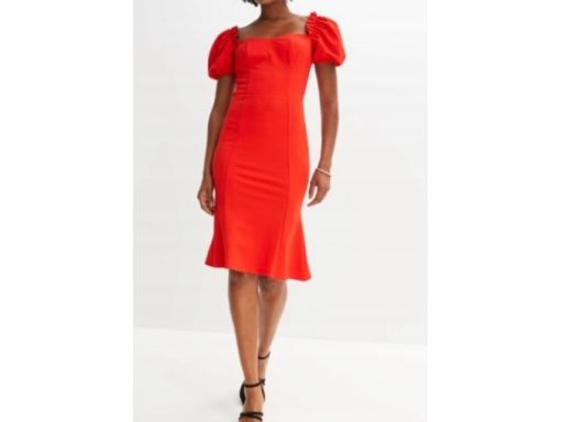 B.P.C sukienka czerwona midi falbany ^36/38