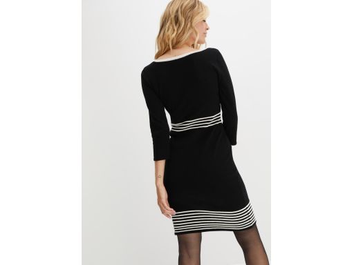 B.P.C czarna dzianinowa sukienka z paskami białymi ^44/46