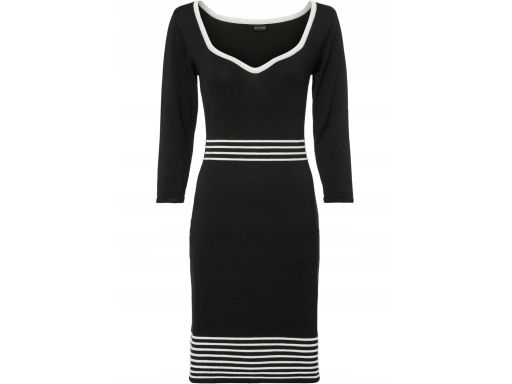 B.P.C czarna dzianinowa sukienka z paskami białymi ^44/46
