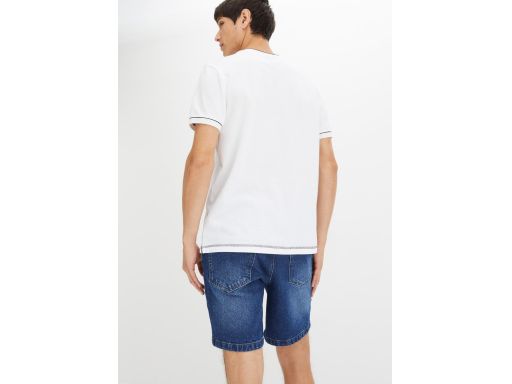 B.P.C t-shirt męski z dekoltem henley biały z czarnym zdobieniem^68/70