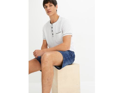 B.P.C t-shirt męski z dekoltem henley biały z czarnym zdobieniem^68/70