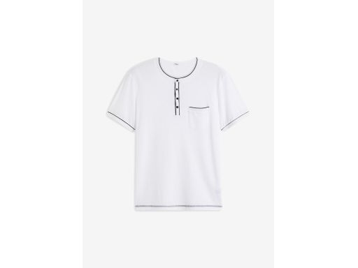 B.P.C t-shirt męski z dekoltem henley biały z czarnym zdobieniem^68/70