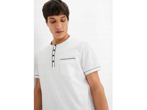 B.P.C t-shirt męski z dekoltem henley biały z czarnym zdobieniem^68/70