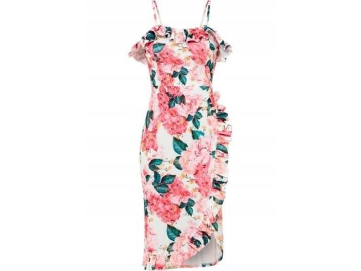 AG7470 sukienka w kwiaty z falbankami r.36/38