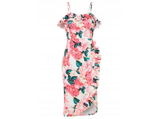 AG7470 sukienka w kwiaty z falbankami r.36/38
