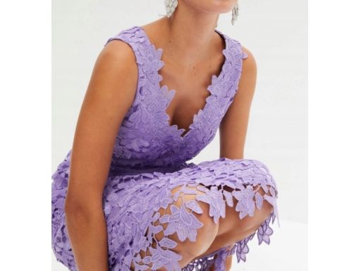 B.P.C koronkowa sukienka fioletowa z ażurowej koronki 38.