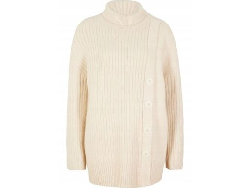 B.P.C sweter jasnobeżowy z golfem i dekoracyjnymi guzikami ^36/38