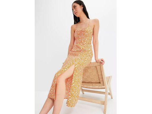 B.P.C letnia sukienka midi pomarańczowa w kwiaty ^44