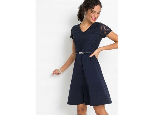 B.P.C sukienka granatowa z koronką i paskiem r.40