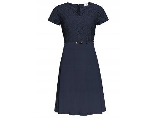 B.P.C sukienka granatowa z koronką i paskiem r.40