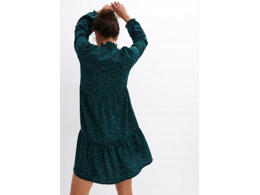 B.P.C. sukienka czarno-zielona we wzory z falbanami r.50