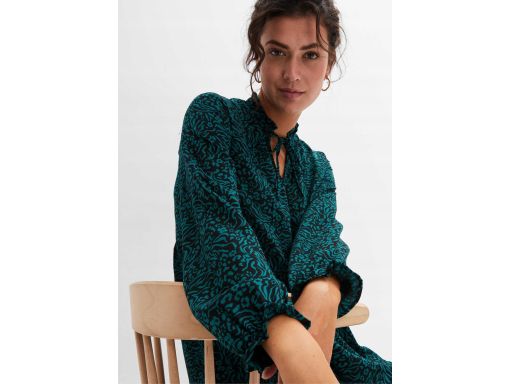 B.P.C. sukienka czarno-zielona we wzory z falbanami r.50