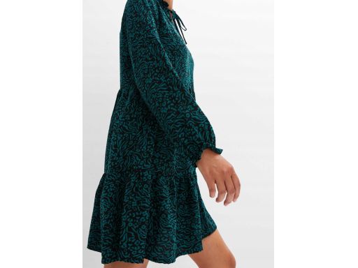 B.P.C. sukienka czarno-zielona we wzory z falbanami r.50