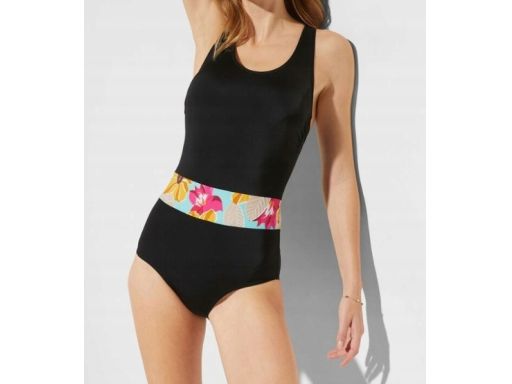 B.P.C kostium kąpielowy czarny z kwiatowym paskiem 38.