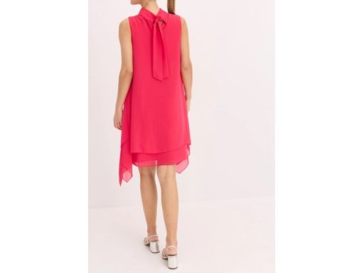 B.P.C sukienka szyfonowa różowa magenta z szalowym kołnierzem r.50