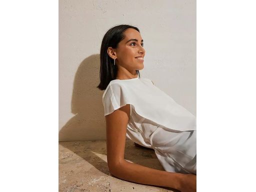 B.P.C asymetryczna bluzka szyfonowa kopertowa biel wełny ^46