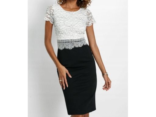 B.P.C sukienka 2w1 czarna z białą, koronkową górą r.38