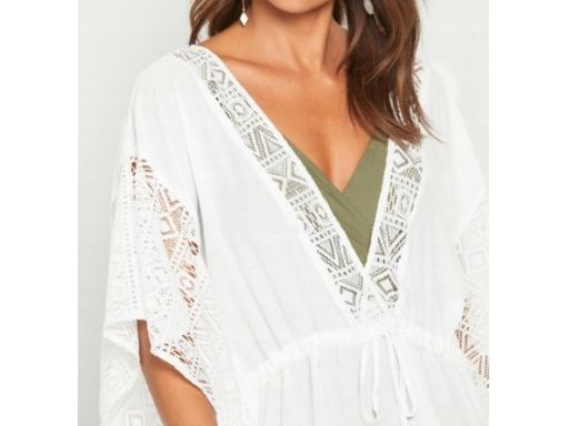 B.P.C plażowa tunika biała boho z koronką r.48/50