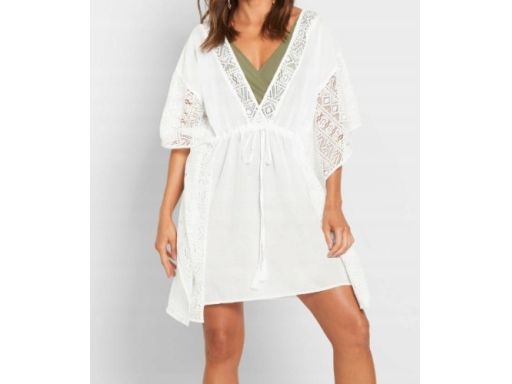 B.P.C plażowa tunika biała boho z koronką r.48/50