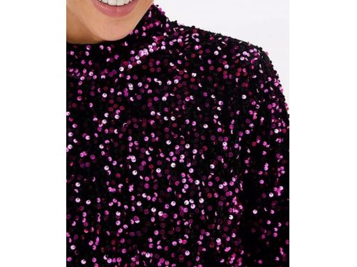 B.P.C sukienka ze stójką czarna w cekiny w kolorze fuksji 48/50.
