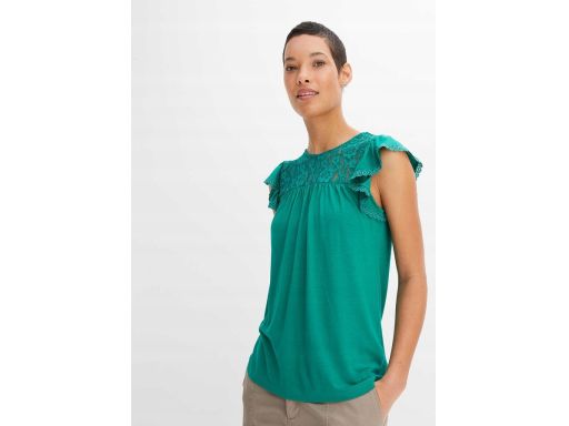 B.P.C bluzka z koronką i falbankami zielona 36/38.