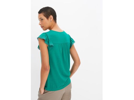 B.P.C bluzka z koronką i falbankami zielona 36/38.