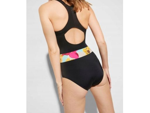 B.P.C Kostium kąpielowy czarny z kwiatowym paskiem 42.