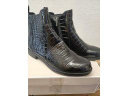 Tamaris botki lakierowaneskóra węża czarne 42