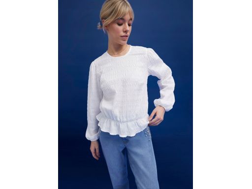 B.P.C Biała bluzka strukturalna z marszczeniami i małą baskinką ^40