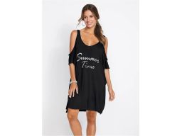 B.P.C tunika plażowa czarna odkryte ramiona prześwitująca 48/50.