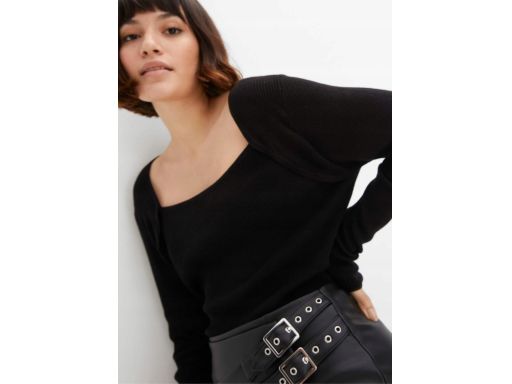 B.P.C sweterek dzianinowy czarny prążkowany cienki ^36/38